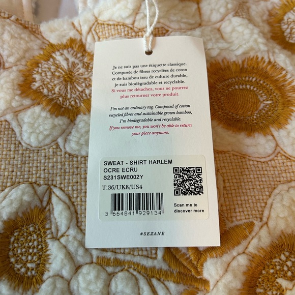 SEZANE -  NWT RARE Harlem Sweatshirt. Lined. Perfect condition. Size 4 - Picture 9 of 14